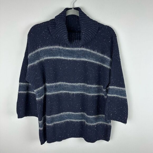 Massimo Dutti wool alpaca mohair blend 3/4 sleeve cowl neck striped sweater - Picture 1 of 5